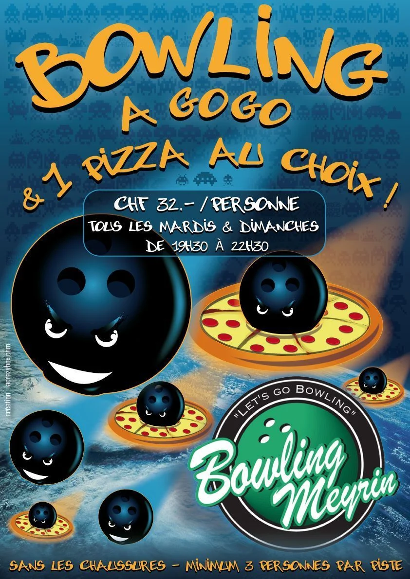 AFFICHE BOWLING SPACE PIZZA PORTRAIT — affiche