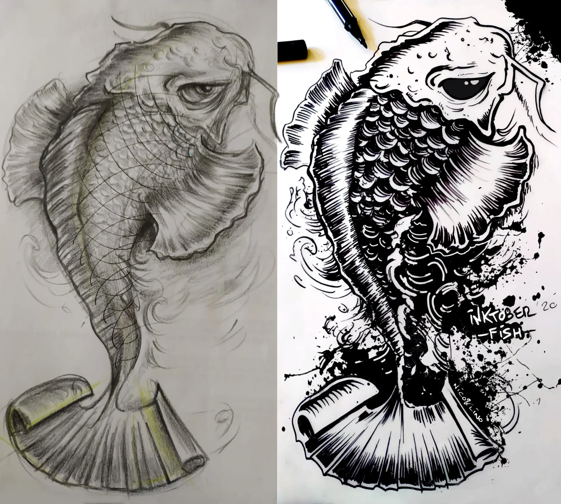 inktober 2020 fish — illustration Inktober