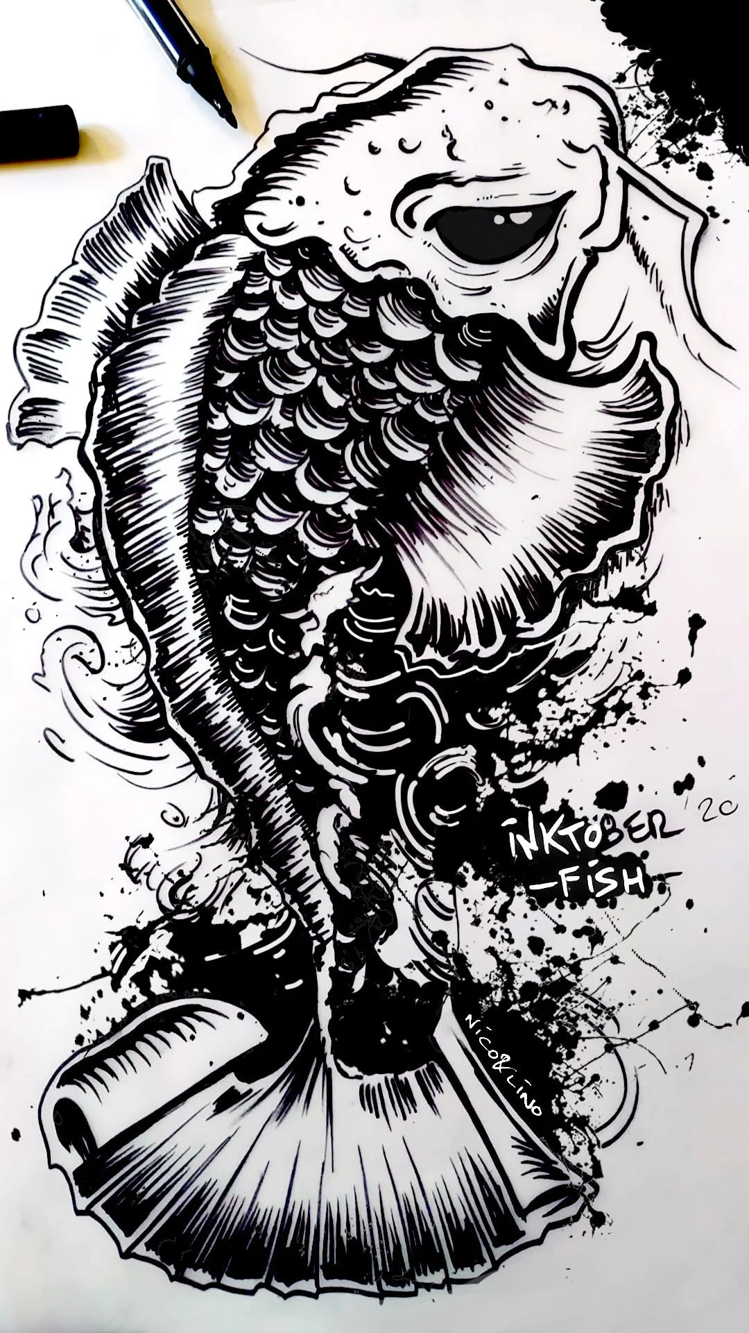 inktober 2020 fish story — illustration Inktober